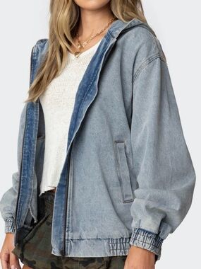 Light Wash Denim Hooded Jacket - Casual Women’s Coat